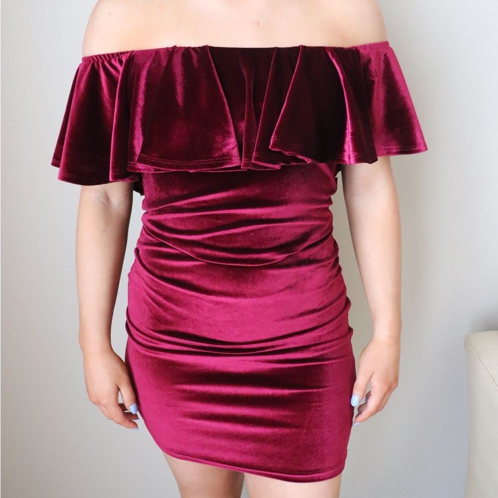 Velvet Maroon Off-The-Shoulder Dress